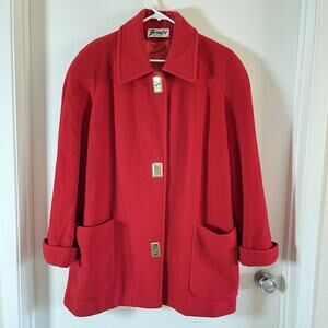 Vtg Bromley Wool Blend Gold Toggle Jacket Coat Fit L Red Classic